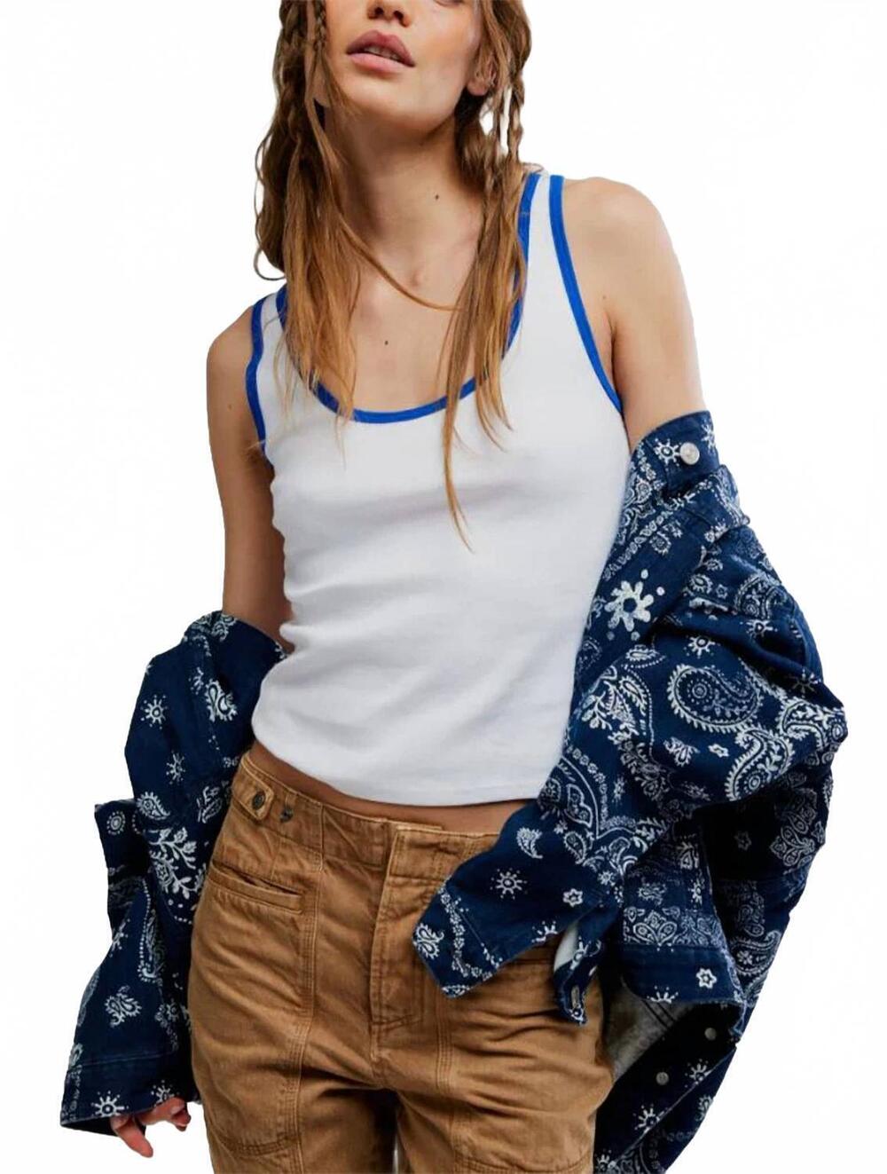 NEW FREE PEOPLE moxie tank top in clean ivory combo